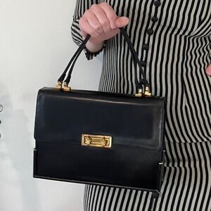 Vintage Michaelangelo Florence Black Italian Leather & Brass Handbag